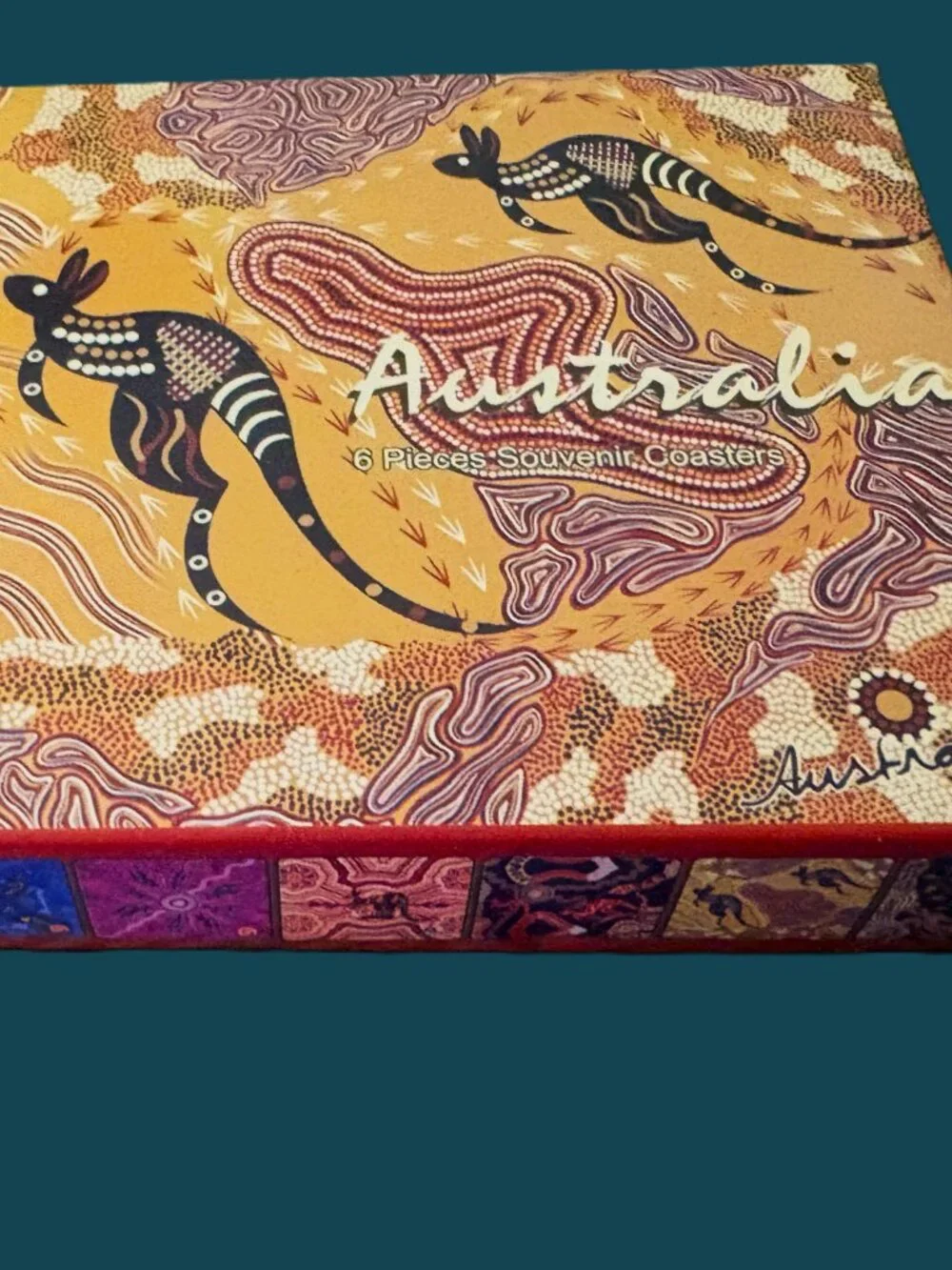 Australian Aboriginal Coasters SET of 6 Cork-Back with Gift Box NWOT